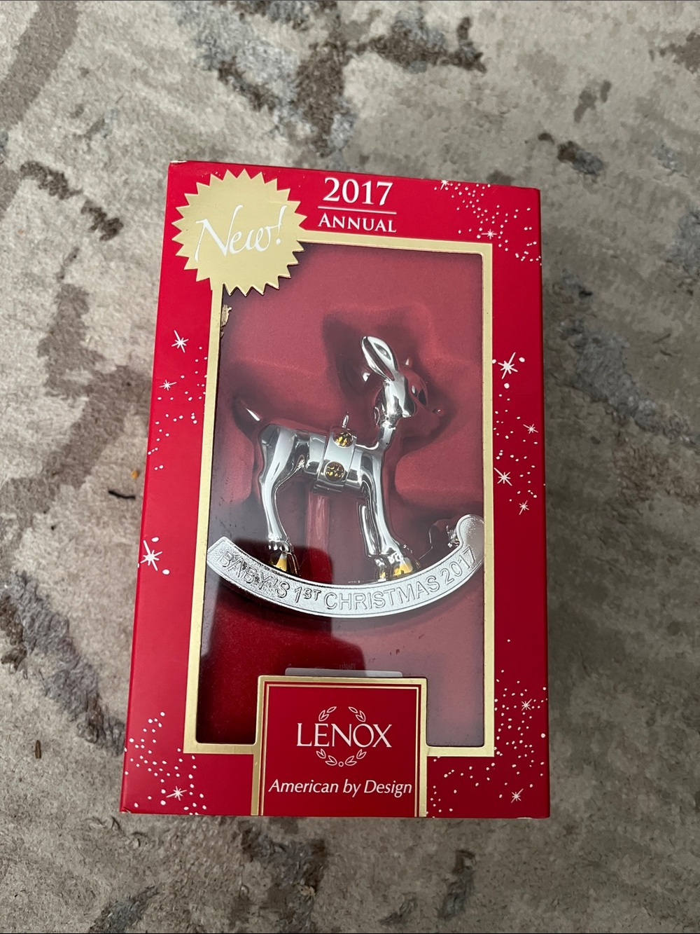 Lenox Silver Reindeer Rocking Ornament with Red Gift Box